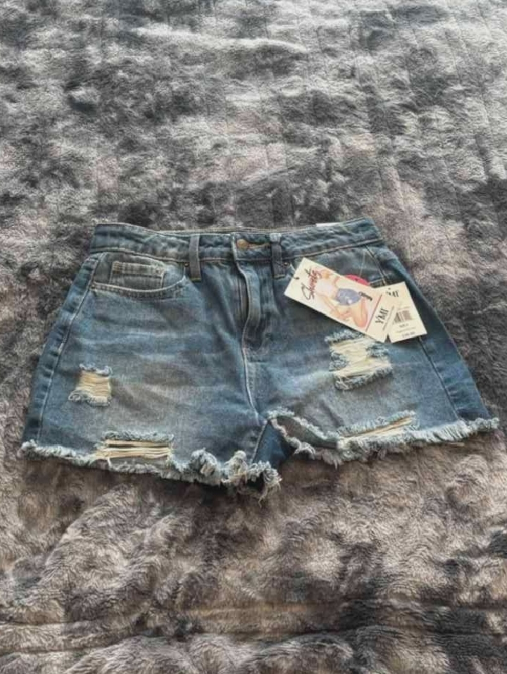 YMI Distressed Light Blue Denim Jean Shorts